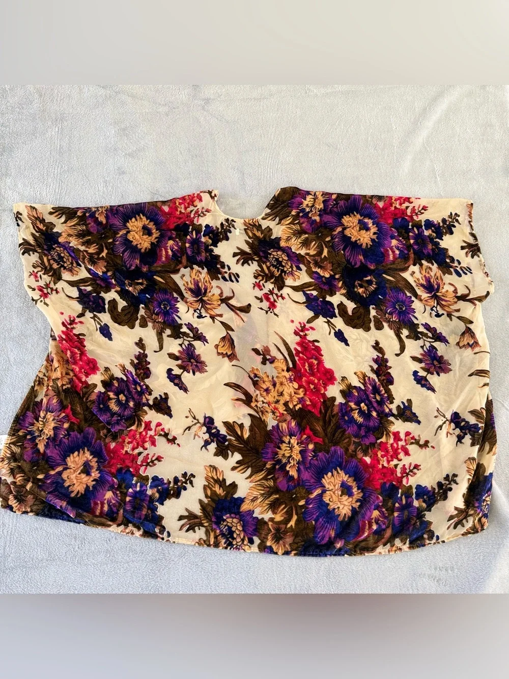 Velvet Burnout Kimono Womens One Size Floral Sheer Cardigan Shawl Boho Artsy - Picture 2 of 6